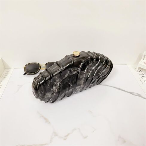 Women Shell Shape Acrylic Evening Clutch Purse Unique Stripe Marble Handbag for Party Cocktail Wedding in Saudi Arabia