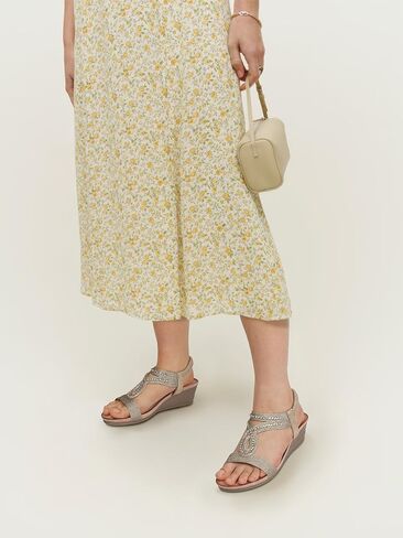 TEMOFON Wedge Sandals for Women Dressy: Low Wedge Sandals Women Comfortable Dressy Walking - Summer Casual Elastic Strappy Open Toe Rhinestone Shoes in Kuwait