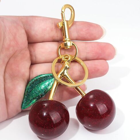 Cherry Bag Charm Keychains for Women Cute Purse Handbag Accessories Charms Glitter Cherry Luxurious Gifts in Saudi Arabia