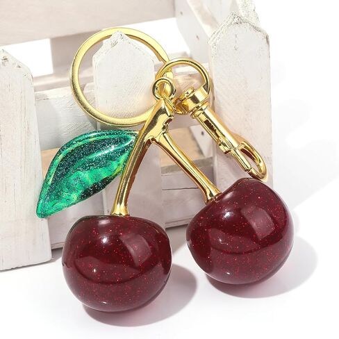 Cherry Bag Charm Keychains for Women Cute Purse Handbag Accessories Charms Glitter Cherry Luxurious Gifts in Saudi Arabia
