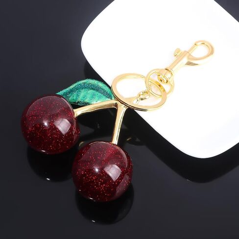 Cherry Bag Charm Keychains for Women Cute Purse Handbag Accessories Charms Glitter Cherry Luxurious Gifts in Saudi Arabia