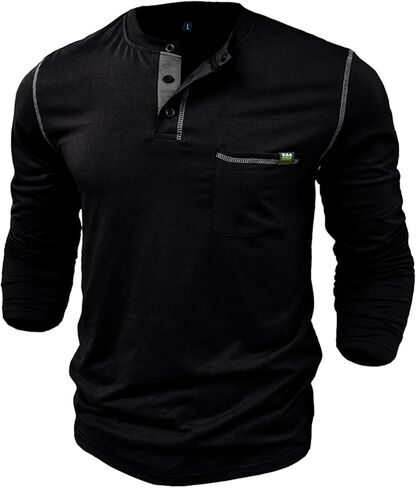 Mens Casual Henley Shirts Short/Long Sleeve Button Classic Tees Tops Fashion Lightweight Stylish T-Shirts with Pocket in Saudi Arabia
