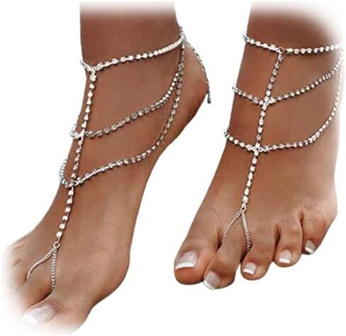1PAIR الزفاف الزفاف راينستون الصنادل حافي القدمين سلسلة مجوهرات مجوهر in Kuwait