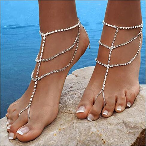 1PAIR الزفاف الزفاف راينستون الصنادل حافي القدمين سلسلة مجوهرات مجوهر in Kuwait