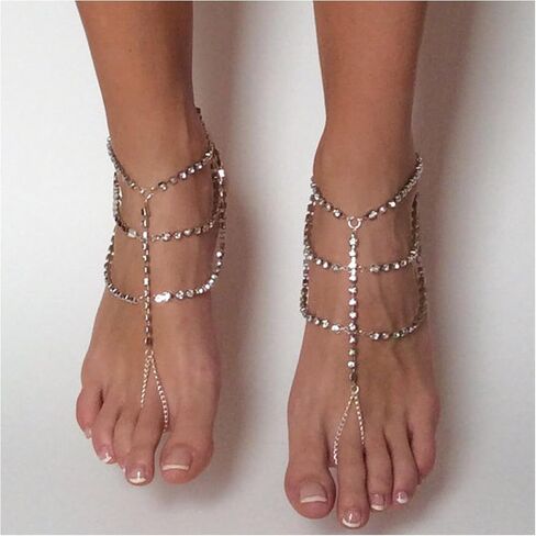 1PAIR الزفاف الزفاف راينستون الصنادل حافي القدمين سلسلة مجوهرات مجوهر in Kuwait