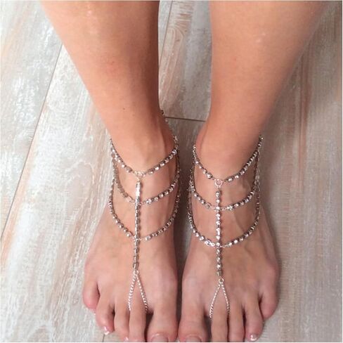 1PAIR الزفاف الزفاف راينستون الصنادل حافي القدمين سلسلة مجوهرات مجوهر in Kuwait