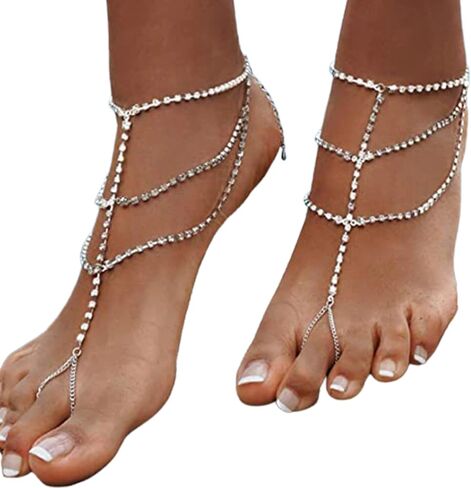 1PAIR الزفاف الزفاف راينستون الصنادل حافي القدمين سلسلة مجوهرات مجوهر in Kuwait