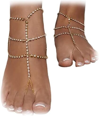 1PAIR الزفاف الزفاف راينستون الصنادل حافي القدمين سلسلة مجوهرات مجوهر in Kuwait