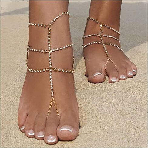 1PAIR الزفاف الزفاف راينستون الصنادل حافي القدمين سلسلة مجوهرات مجوهر in Kuwait