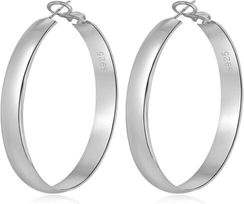 5mm Wide Gold Hoop Earrings for Women, 14K Gold Plated Big Chunky Hoop Earrings with S925 Sterling Silver Post, Hypoallergenic Lightweight Earrings Jewelry for Women 30/40/50/60/70mm in Saudi Arabia