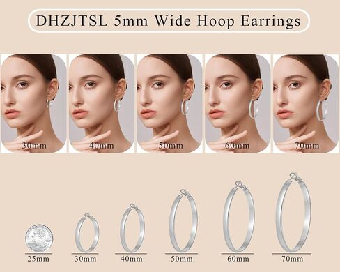 5mm Wide Gold Hoop Earrings for Women, 14K Gold Plated Big Chunky Hoop Earrings with S925 Sterling Silver Post, Hypoallergenic Lightweight Earrings Jewelry for Women 30/40/50/60/70mm in Saudi Arabia