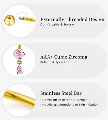 Belly Button Rings Gold Silver Pink Clear CZ Belly Rings for Women Heart Bow Flower Butterfly Teardrop Dangle Navel Belly Button Piercing Jewelry in Saudi Arabia