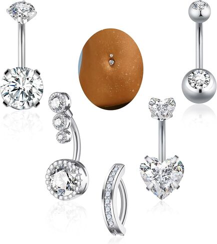 Belly Button Rings Gold Silver Pink Clear CZ Belly Rings for Women Heart Bow Flower Butterfly Teardrop Dangle Navel Belly Button Piercing Jewelry in Kuwait