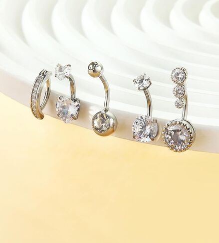 Belly Button Rings Gold Silver Pink Clear CZ Belly Rings for Women Heart Bow Flower Butterfly Teardrop Dangle Navel Belly Button Piercing Jewelry in Kuwait