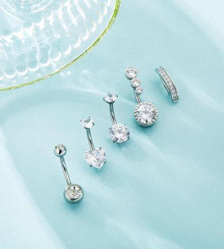 Belly Button Rings Gold Silver Pink Clear CZ Belly Rings for Women Heart Bow Flower Butterfly Teardrop Dangle Navel Belly Button Piercing Jewelry in Kuwait