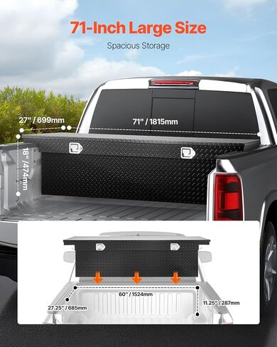 VEVOR Crossover Truck Tool Box, 71x27x18 In, Heavy Duty Aluminum Toolbox with Diamond Texture, Pick Up Truck Bed RV Trailer Toolbox, Waterproof Storage Organizer with Lock, Keys, Side Handles, Black in Saudi Arabia