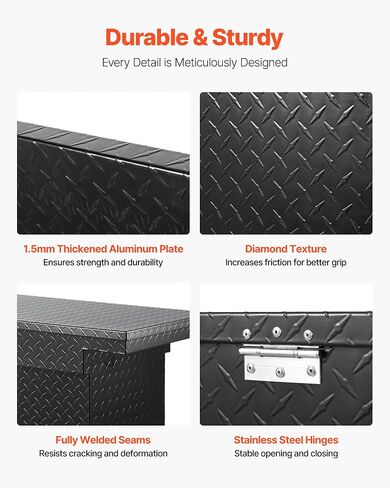 VEVOR Crossover Truck Tool Box, 71x27x18 In, Heavy Duty Aluminum Toolbox with Diamond Texture, Pick Up Truck Bed RV Trailer Toolbox, Waterproof Storage Organizer with Lock, Keys, Side Handles, Black in Saudi Arabia