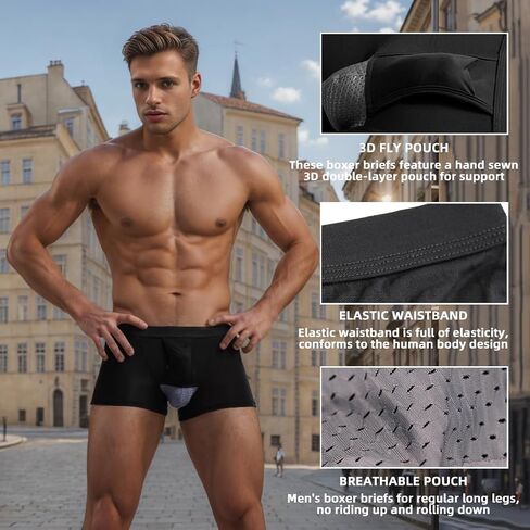 Men's Trunks Boxer Briefs Fly with 3D Pouch Support Sexy Underwear, Moisture-Wicking Odor Control in Saudi Arabia