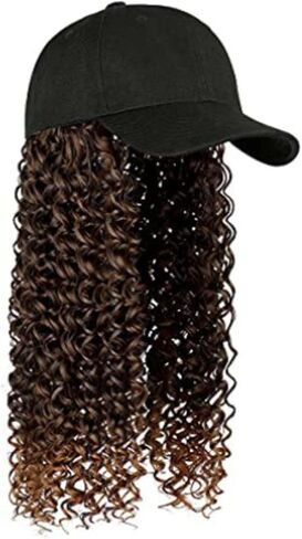 YEKEYI Headband Wig Human Hair Wigs Baseball cap Wig Curly Deep Wave Headband Wig Hat Wigs (Black hat Long brown wig) in Saudi Arabia