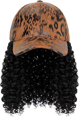 YEKEYI Headband Wig Human Hair Wigs Baseball cap Wig Curly Deep Wave Headband Wig Hat Wigs (Black hat Long brown wig) in Saudi Arabia