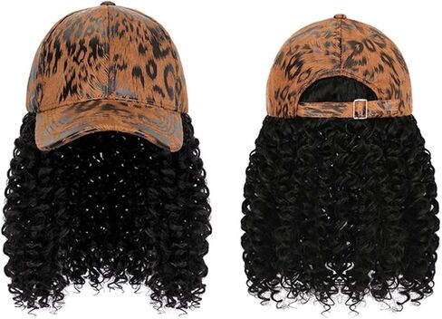 YEKEYI Headband Wig Human Hair Wigs Baseball cap Wig Curly Deep Wave Headband Wig Hat Wigs (Black hat Long brown wig) in Saudi Arabia