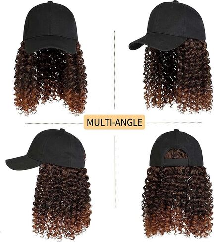 YEKEYI Headband Wig Human Hair Wigs Baseball cap Wig Curly Deep Wave Headband Wig Hat Wigs (Black hat Long brown wig) in Saudi Arabia