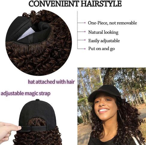 YEKEYI Headband Wig Human Hair Wigs Baseball cap Wig Curly Deep Wave Headband Wig Hat Wigs (Black hat Long brown wig) in Saudi Arabia