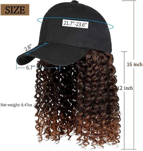 YEKEYI Headband Wig Human Hair Wigs Baseball cap Wig Curly Deep Wave Headband Wig Hat Wigs (Black hat Long brown wig) in Saudi Arabia