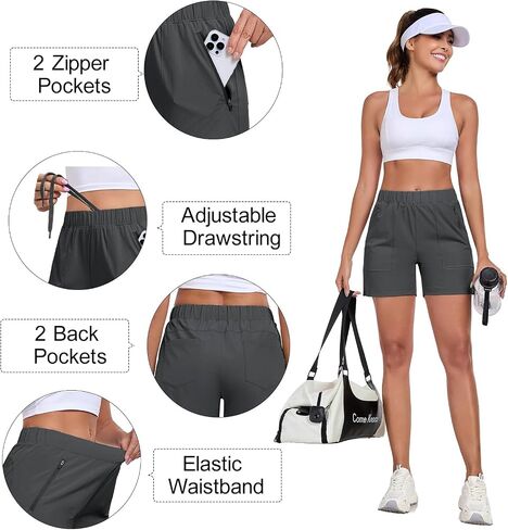 Womens 5'' Hiking Athletic Shorts Quick Dry Lightweight Golf Casual Summer Shorts with Zipper Pockets in Saudi Arabia