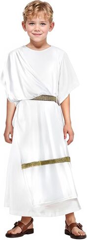 MCJC Greek Toga God Costume for Children, Kids Roman Noble Dress with Gold Belt, White and Red, Halloween Cosplay in Saudi Arabia