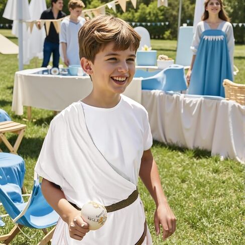 MCJC Greek Toga God Costume for Children, Kids Roman Noble Dress with Gold Belt, White and Red, Halloween Cosplay in Saudi Arabia