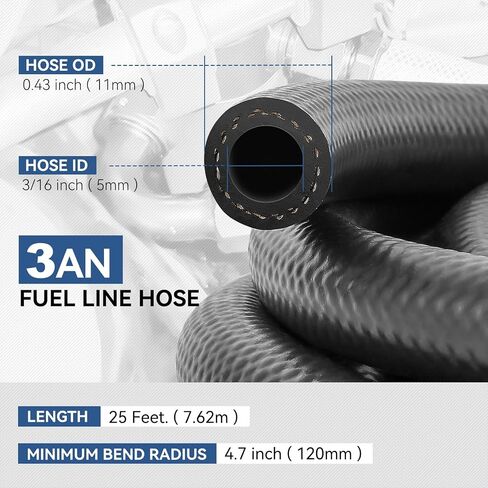 4AN AN-4 1/4" (6mm) ID Push Lock Fuel Line Hose Universal For Automotive Gasoline/Engine Oil/Fuel System, 300PSI (Max Pressure), 10FT Length, Black NBR Rubber in Kuwait