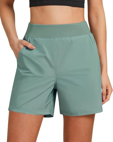 GRAPENT Hiking Shorts for Women High Waisted Pull On Athletic Casual Summer Lightweight Cooling Sport Shorts with Pocket in Saudi Arabia