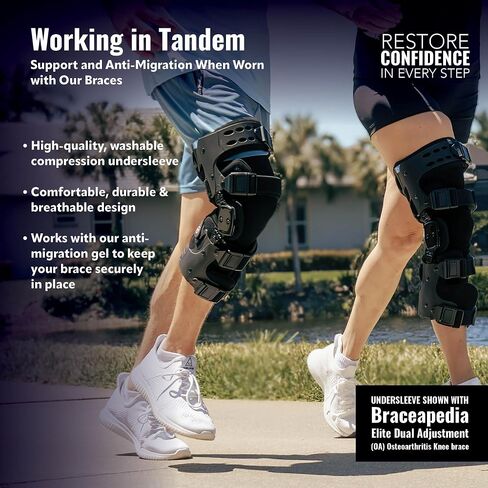 Undersleeve for Knee Brace, Lightweight Cotton/Spandex Leg Support and Skin Protection Sleeve, Brace Not Included, Black, Regular in Kuwait