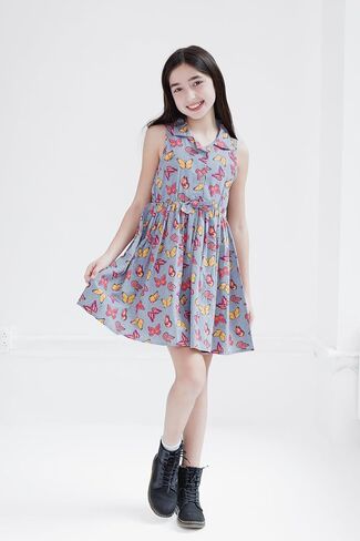 Girls Chambray Sleeveless Button Down Shirt Dress Toddler to Big Kid Sizes (2T - 16) in Kuwait