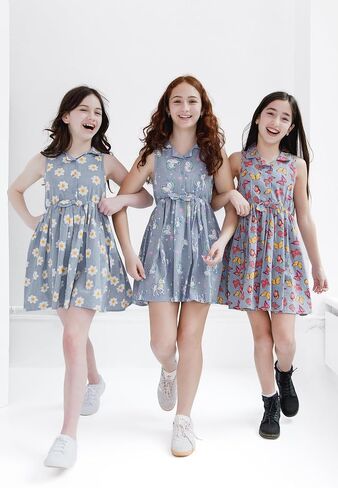 Girls Chambray Sleeveless Button Down Shirt Dress Toddler to Big Kid Sizes (2T - 16) in Kuwait