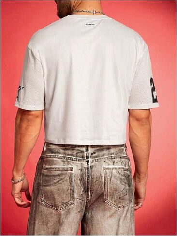Men's Number Letter Graphic Oversized Jersey Shirt Crew Neck Short Sleeve Crop Tee Tops in Saudi Arabia