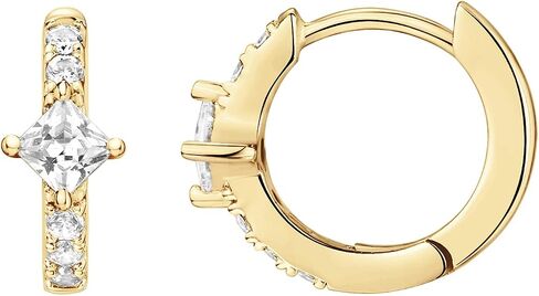 PAVOI 14K Gold Plated 925 Sterling Silver Cubic Zirconia Huggie Earrings | U-Shaped Snake Solitaire Small Round Huggie Stud Fashion Hoop Earrings for Women in Kuwait