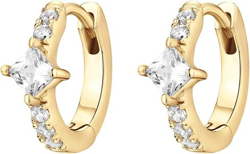 PAVOI 14K Gold Plated 925 Sterling Silver Cubic Zirconia Huggie Earrings | U-Shaped Snake Solitaire Small Round Huggie Stud Fashion Hoop Earrings for Women in Kuwait