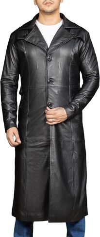 Jild Vintage Classic Leather Trench Coat Men - Full Length Duster Overcoat Lambskin Leather Long Coats for Men in Kuwait