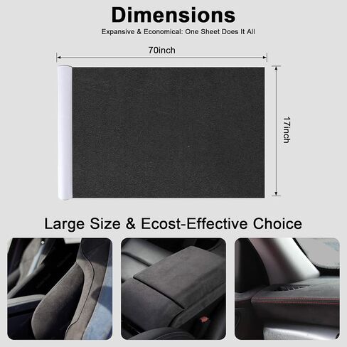 Premium Black Suede Fabric Wrap - 17x70 inch Suede Wrap for Car Interior - Self-Adhesive Microfiber and Synthetic Leather, Stretchable Interior Film for Car and Home Decor in Saudi Arabia