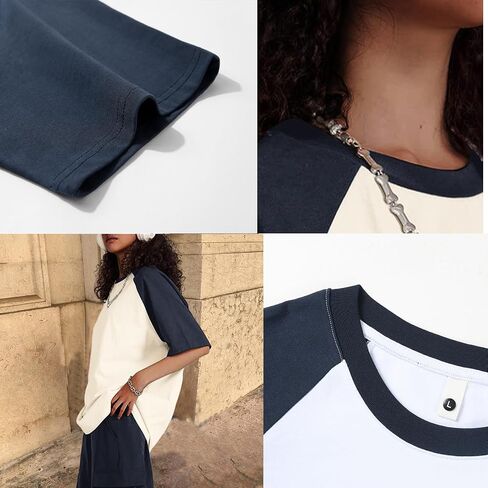 KIEKIECOO Oversized Short Sleeve Shirts for Women Loose Fit Basic Casual Crew Neck Tee Shirt Baggy Color Block Unisex Tops in Saudi Arabia