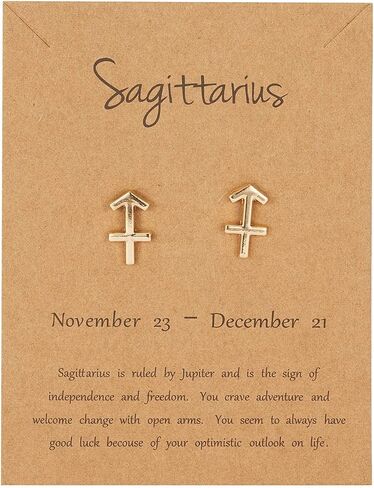 18K Gold Plated Twelve Constellations Stud Earrings with Card Horoscope Zodiac Eardrop Card Packaging Lightweight Tiny Astrology Ear Stud for Women Girls Teens Birthday Friendship Delicate Jewelry in Saudi Arabia