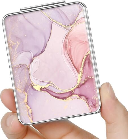 Pocket Mirror, Small Travel Mirror with Magnification, Portable Double-Sided Magnifying Cosmetic Mirror for Daily (Pink Marble) in Saudi Arabia