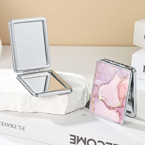 Pocket Mirror, Small Travel Mirror with Magnification, Portable Double-Sided Magnifying Cosmetic Mirror for Daily (Pink Marble) in Saudi Arabia