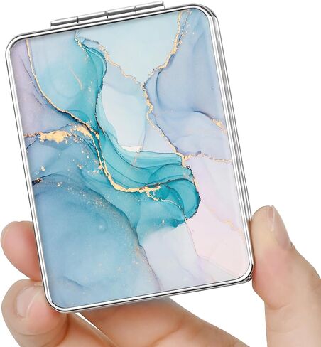 Pocket Mirror, Small Travel Mirror with Magnification, Portable Double-Sided Magnifying Cosmetic Mirror for Daily (Pink Marble) in Saudi Arabia