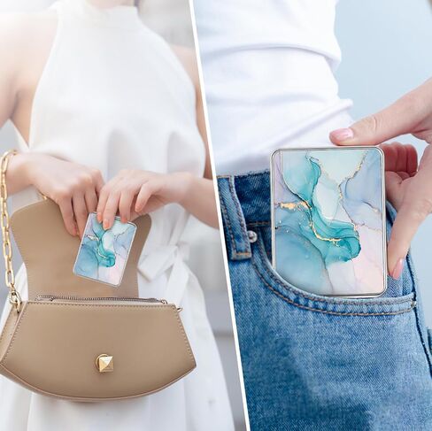 Pocket Mirror, Small Travel Mirror with Magnification, Portable Double-Sided Magnifying Cosmetic Mirror for Daily (Pink Marble) in Saudi Arabia