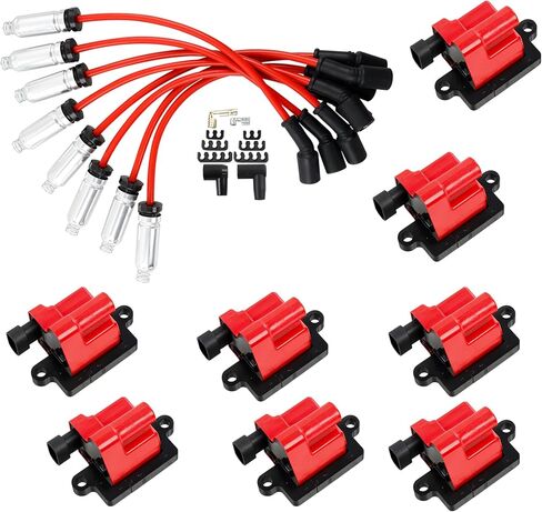 HQPASFY IGNITION COIL UF271 & شرارة الأسلاك مجموعة مجموعة من 8 متوافقة مع شيفروليه Avalanche Chevy Express Silverado 1500 2500 3500 ، GMC Savana Sierra Yukon 4.8L 5.3L 6.0L RAPALCE# D581 in Saudi Arabia