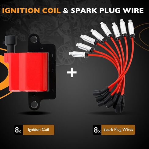 HQPASFY IGNITION COIL UF271 & شرارة الأسلاك مجموعة مجموعة من 8 متوافقة مع شيفروليه Avalanche Chevy Express Silverado 1500 2500 3500 ، GMC Savana Sierra Yukon 4.8L 5.3L 6.0L RAPALCE# D581 in Saudi Arabia