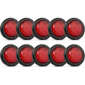 LIGBT 10 PCS 2" Round LED Trailer Marker Lights 5 Red and 5 Amber Led Side Clearance Lights with Rubber Grommet Flush Mount 12V for Truck Trailer RV Camper